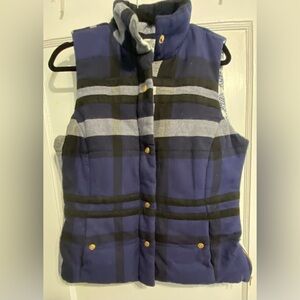 Dizzy Lizzy Preppy Style Puffer Blue Plaid Vest - Women’s L
